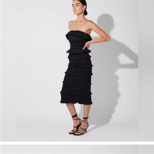 Cleobella Black Strapless Ruffle-Tiered Midi Dress